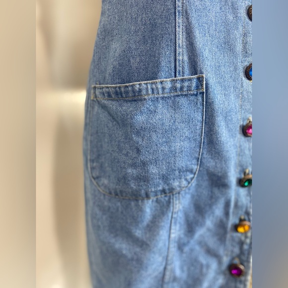 Vintage GOLD RUSH Denim Dress Jewel Buttons Size Medium - Picture 7 of 17